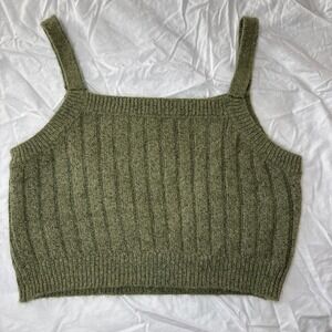 🌿 Wild Fable Olive Green Knit Crop Tank Top | Y2K Cottagecore Aesthetic